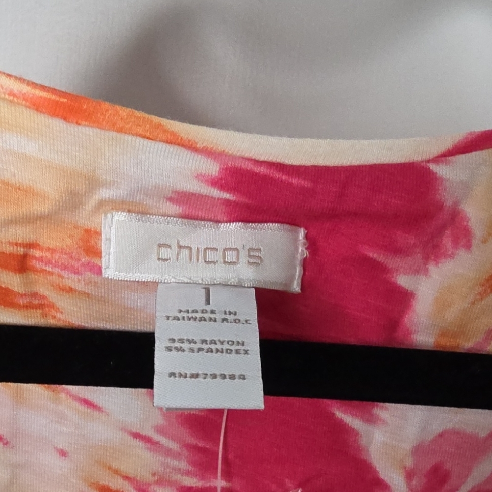 Chico's Pink and Orange Tie-Dye Scoop Neck Long Sleeve Top - Picture 4 of 4